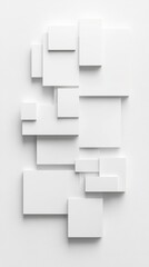 Abstract white wall art featuring layered geometric shapes in various sizes, creating a modern aesthetic.