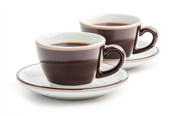 Obraz premium Set of coffee cups with saucers on a white background