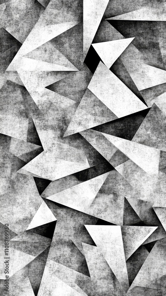 Poster Abstract black and white geometric pattern featuring sharp triangular shapes creating a dynamic visual texture.