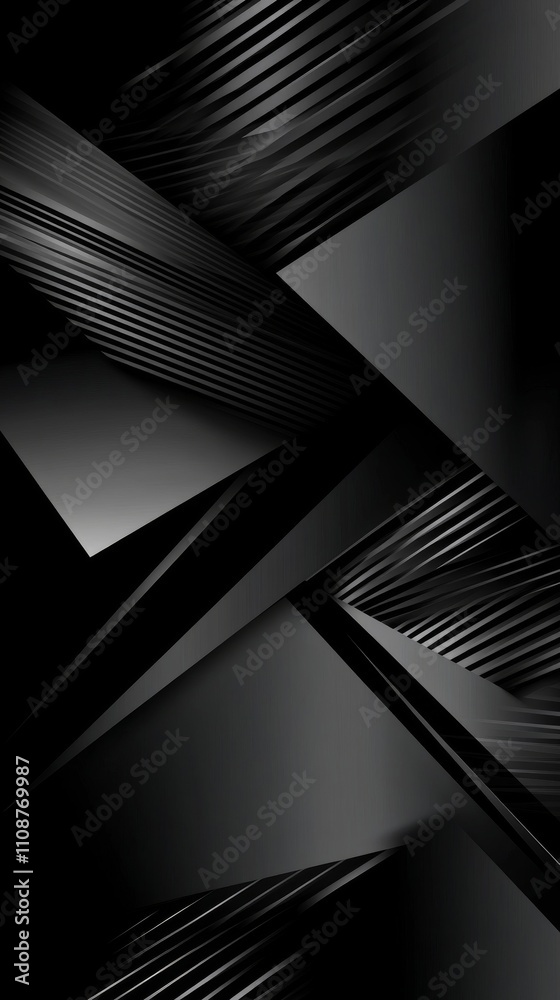 Poster abstract black geometric design with layered diagonal lines creating depth and texture.