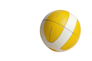 Bright yellow volleyball bouncing on a white background highlighting sportsmanship and athleticism in any game setting