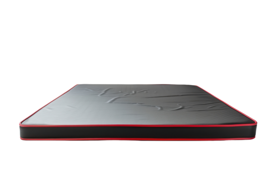 Black and red foam mattress designed for comfort and support in various sleeping positions