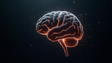 Obraz premium Artistic rendering of a neural network as a floating digital brain outlined with illuminated circuits