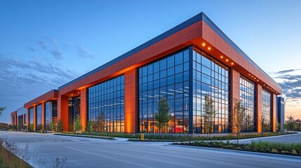 Fototapeta premium Wide-angle view of mix-use development showing loading dock access