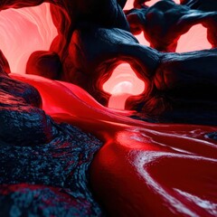 Lava flow is shown in a red and black color scheme