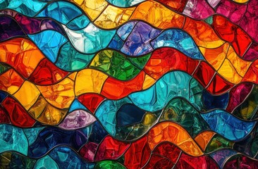 Colorful Abstract Glass Mosaic with Wavy Patterns Creating an Eye-Catching Decorative Design for Contemporary Art and Interior Styling