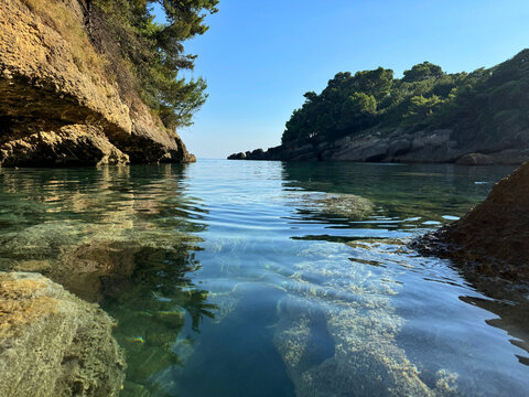 Secluded ocean cove of rocky coast 