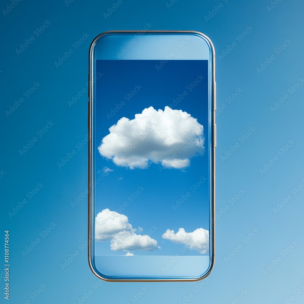 Poster businessman hold cloud icon.cloud computing concept - connect smart phone to cloud. computing networ