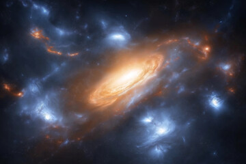 Naklejka premium Mysterious galaxy swirling in cosmic dance under the vastness of space. Generative AI