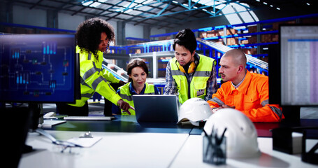 Diverse Workers Using Computers At Warehouse For Logistics
