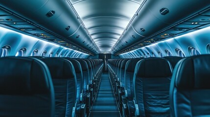 Obraz premium Interior of a modern passenger plane aircraft airplane interior.