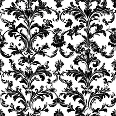 Fototapeta premium Black and white damask floral pattern.