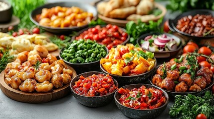 Vibrant assortment of delicious foods beautifully arranged for a feast