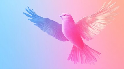 Fototapeta premium Pink and Blue Bird in Flight Graceful Wings Soaring