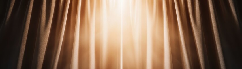 Obraz premium Rich, smooth velvet curtains parting to reveal a warm, glowing light, inviting a sense of mystery and elegance.