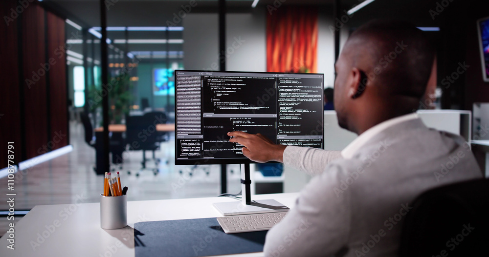 Aufkleber African American Coder Using Computer At Desk