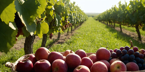 apples and grapes under the bright sun