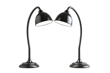 Obraz premium Two elegant black table lamps with curved necks illuminating a modern workspace in a contemporary setting