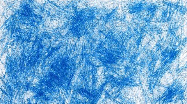 Blue Scribble chaotic drawing. Hand painted scrawl colourful background texture. Grunge kids freehand paint overlay