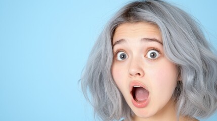 Naklejka premium Astonished Woman Surprised Face Wide Eyes Gray Hair Closeup Portrait