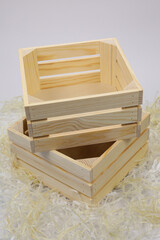 Wooden box or box for packing New Year's gifts, packaging for Christmas or birthday gift, made of wood and plywood