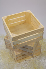 Wooden box or box for packing New Year's gifts, packaging for Christmas or birthday gift, made of wood and plywood
