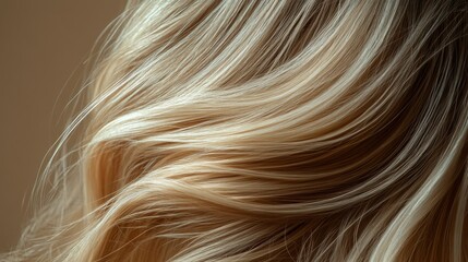Naklejka premium Woman hair close-up as a background. Women's long hair curl. Beautifully styled wavy shiny curls. Hair coloring salon design. Hairdressing procedures, extension.