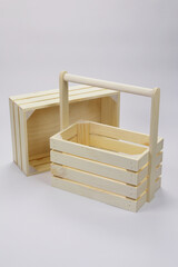 Wooden box or box for packing New Year's gifts, packaging for Christmas or birthday gift, made of wood and plywood