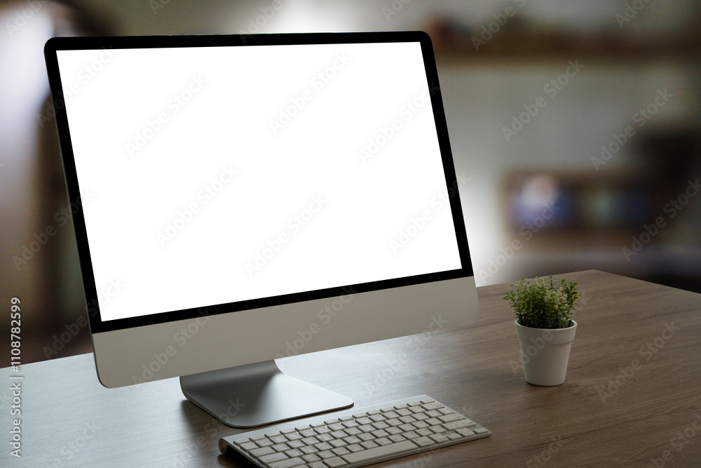 Poster mock up using laptop with blank screen computer modern