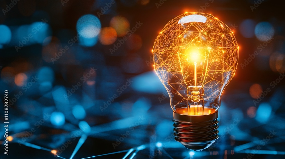 Poster Light bulb shining with network connection symbolizing innovation and technology