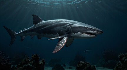 Fototapeta premium great shark in the sea. Genrative.ai 