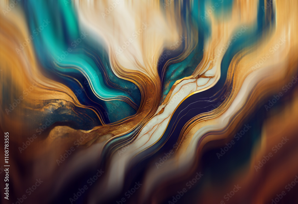 Aufkleber abstract swirling artwork in teal, gold, and cream tones. fluid, dynamic forms create a sense of mov