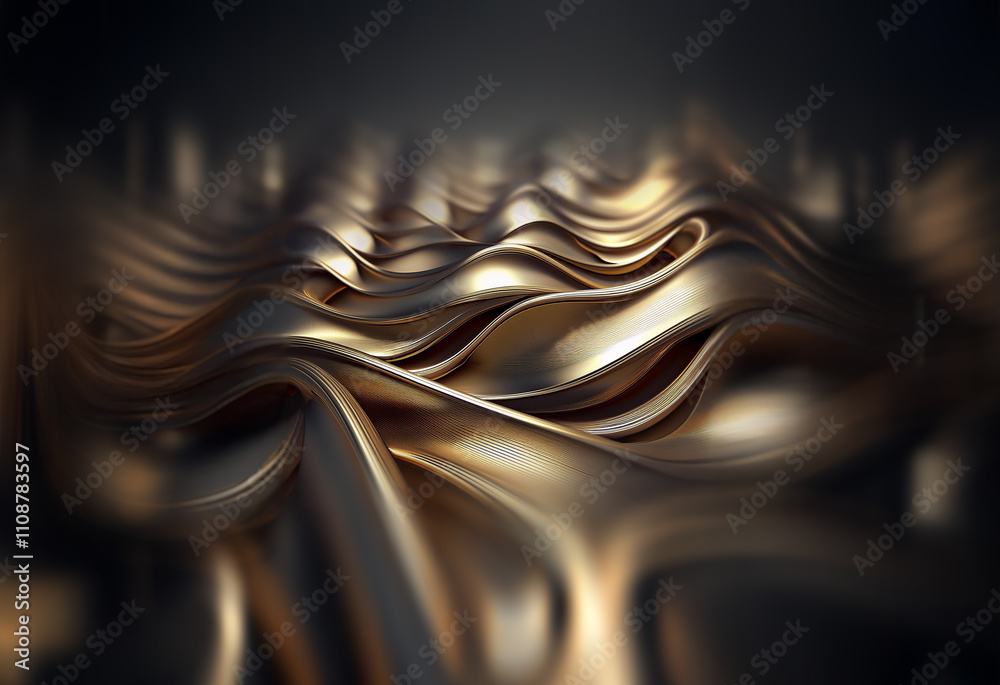 Poster abstract image of flowing, metallic gold waves creating a luxurious, undulating landscape. the dark 