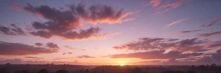 Fototapeta premium The sky is painted with soft pastels as the sun dips below the horizon , warm light, calming landscape, serene atmosphere