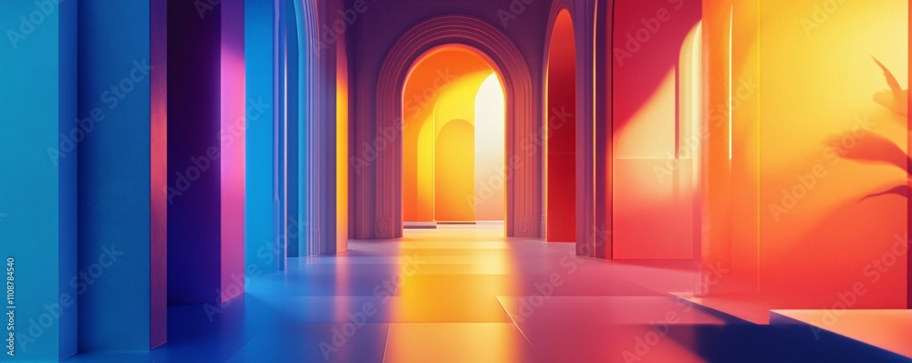 Poster colorful archway corridor with bright light creating vibrant gradients