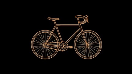 Fototapeta premium Minimalist line drawing of a bicycle in orange on a black background.