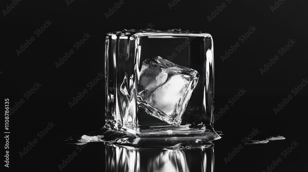 Poster Large Ice Cube Encased Inside A Clear Block Of Ice