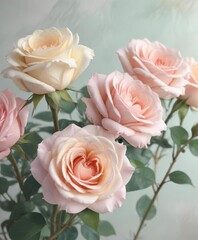 A serene and peaceful abstract painting of roses with soft, blended brushstrokes in a pastel color palette , roses, abstract painting, floral art