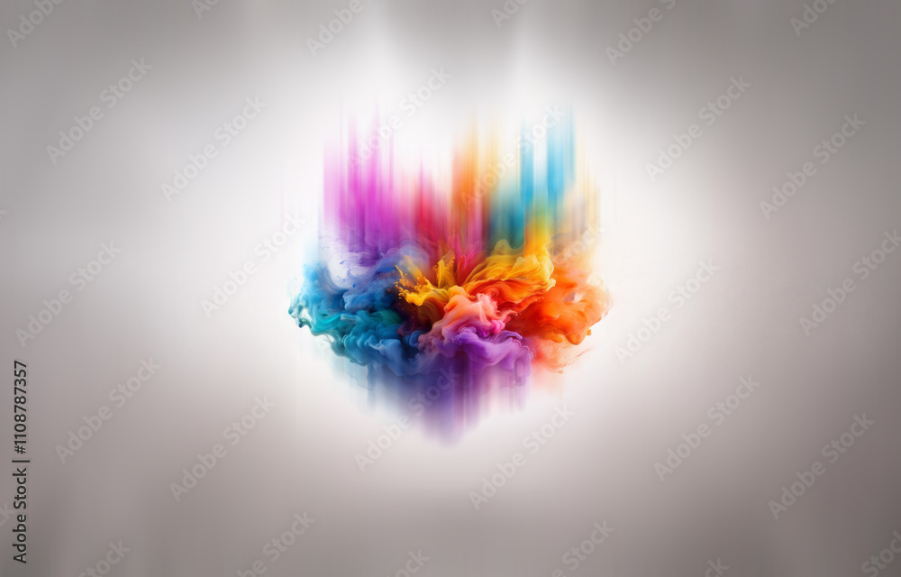 Poster an isolated colorful cloud of abstract paint against a white background.
