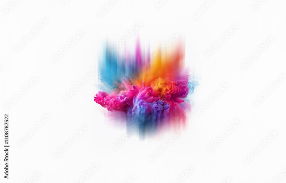 Poster an explosion of vibrant colors in a cloud-like form, isolated on a white background.