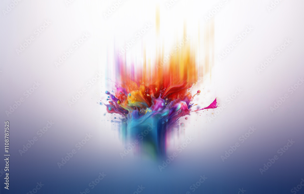 Poster a vibrant abstract swirl of colorful paint explodes on a white background.