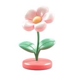 3D cute style pink flower on transparent background