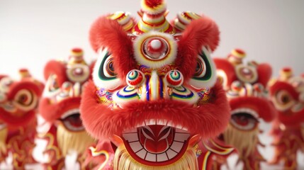 Chinese lion dance headpiece, isolate on white background, traditional New Year costume,