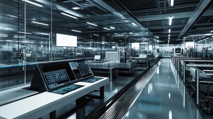 Obraz premium A modern industrial facility with sleek design, showcasing advanced technology and equipment.