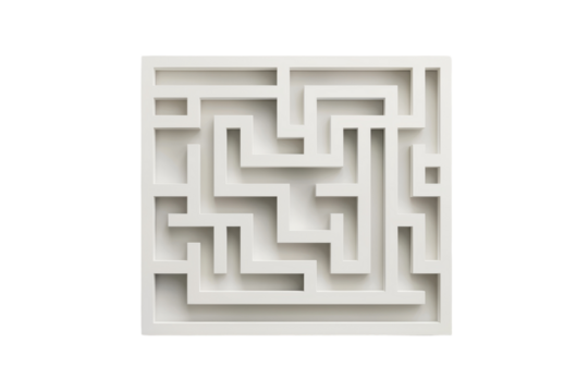 Intricate white maze design presents a complex challenge for puzzle enthusiasts in a contemporary setting