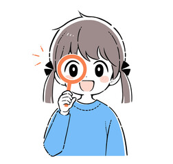 Obraz premium 虫眼鏡を使用してひらめきを得た少女のイラスト