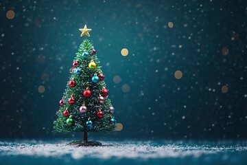 Obraz premium Christmas tree decorated with violet and golden festive balls against blurred background, bokeh effect. Banner design with space for text 
