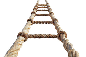 Rope ladder ascending towards white background symbolizes challenge and opportunity in various adventures