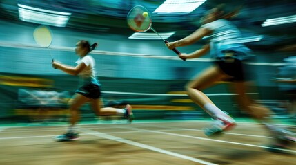 High-energy badminton match dynamic motion blur