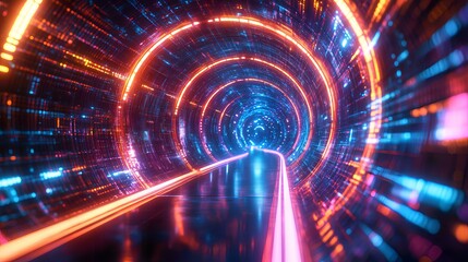 Obraz premium Neon Tunnel: A Journey Through Digital Space